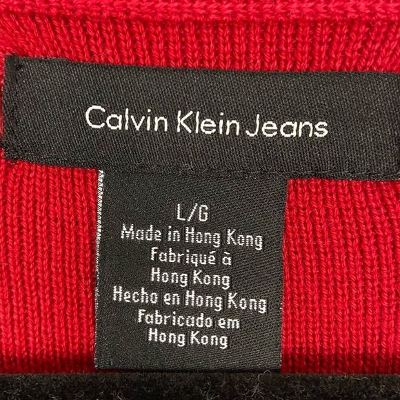Calvin Klein Men’s Y2K Red White Blue Ribbed Knit Sweater Casual Cozy Large - Picture 3 of 12